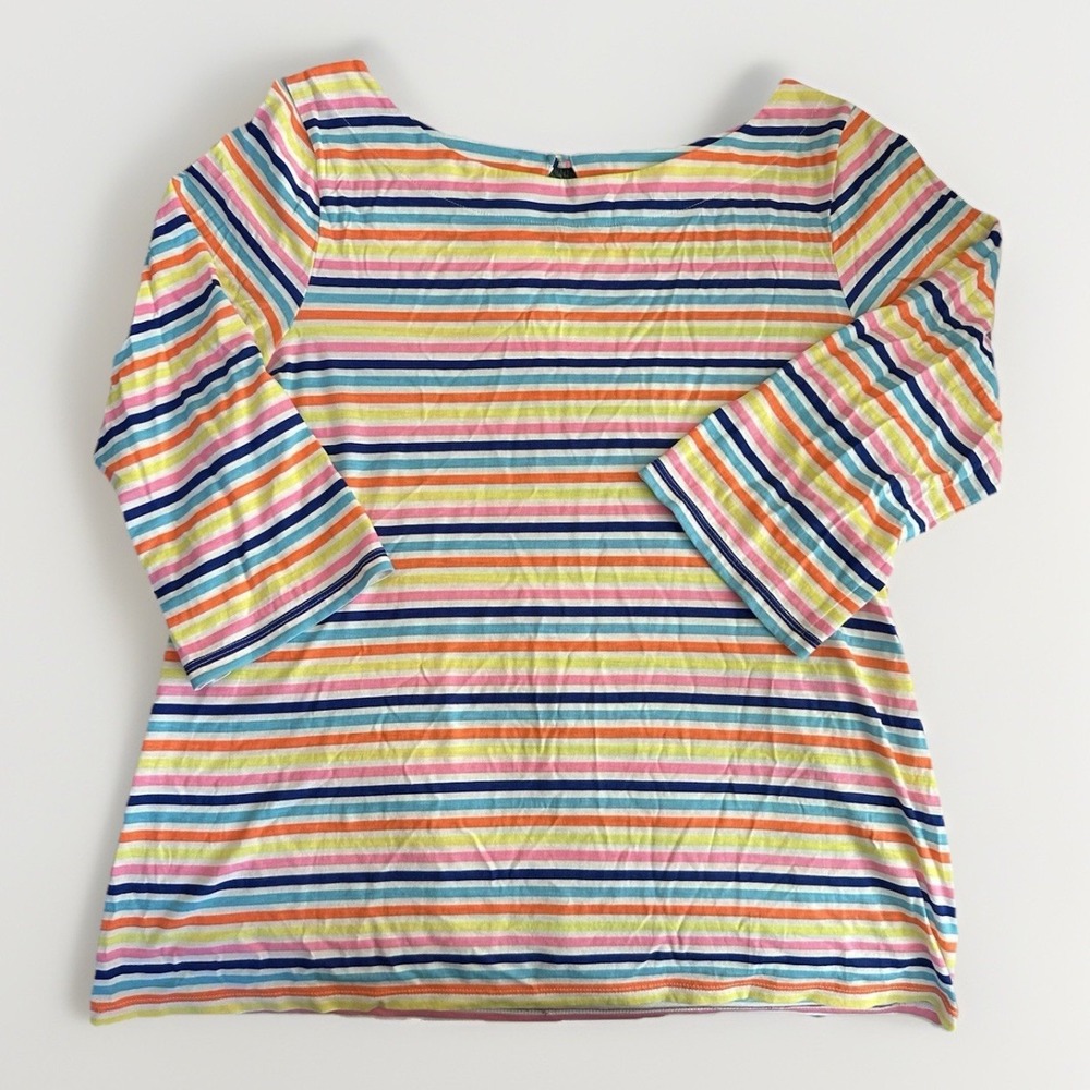 Lilly Pulitzer Waverly Top Rainbow Striped Pima Cotton‎ Large Vacation Resort